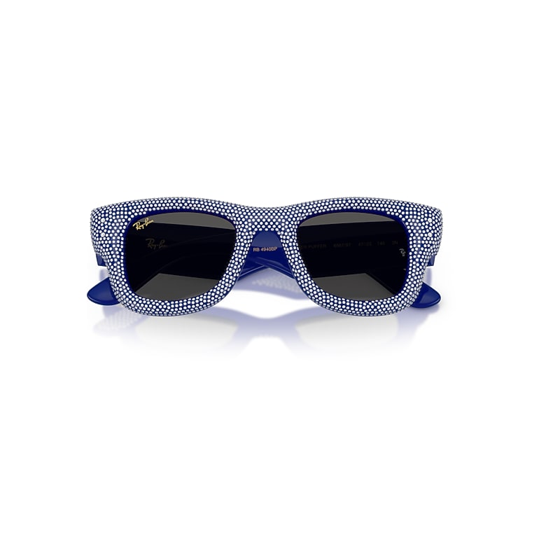 Ray-Ban Wayfarer Puffer Crystal Pavè Edition Sunglasses Blue & Strass Pave Frame Black Lenses 47-23