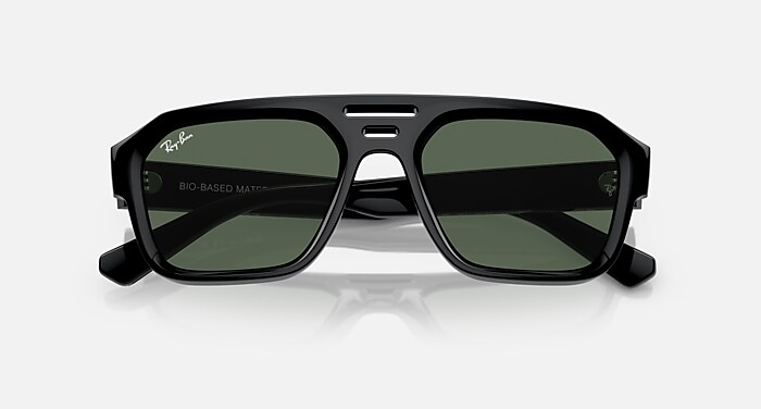 Corrigan Bio-based Sunglasses in Black Frame and Dark Green Lenses