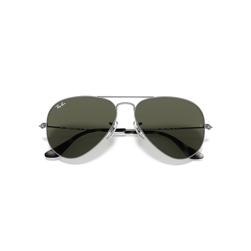 Ray-Ban Aviator Classic Sunglasses Grey Frame Green Lenses 62-14