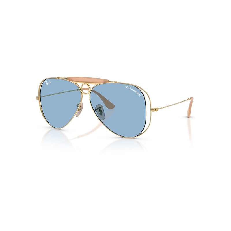 Ray-Ban Sunglasses  The Shooter By Dolce&Gabbana - Arista Gold Frame Blue Lenses 58-09, RB3138M