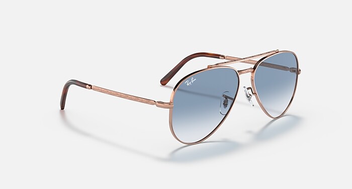 NEW AVIATOR サングラス ローズゴールド と クリアブルー (62-14