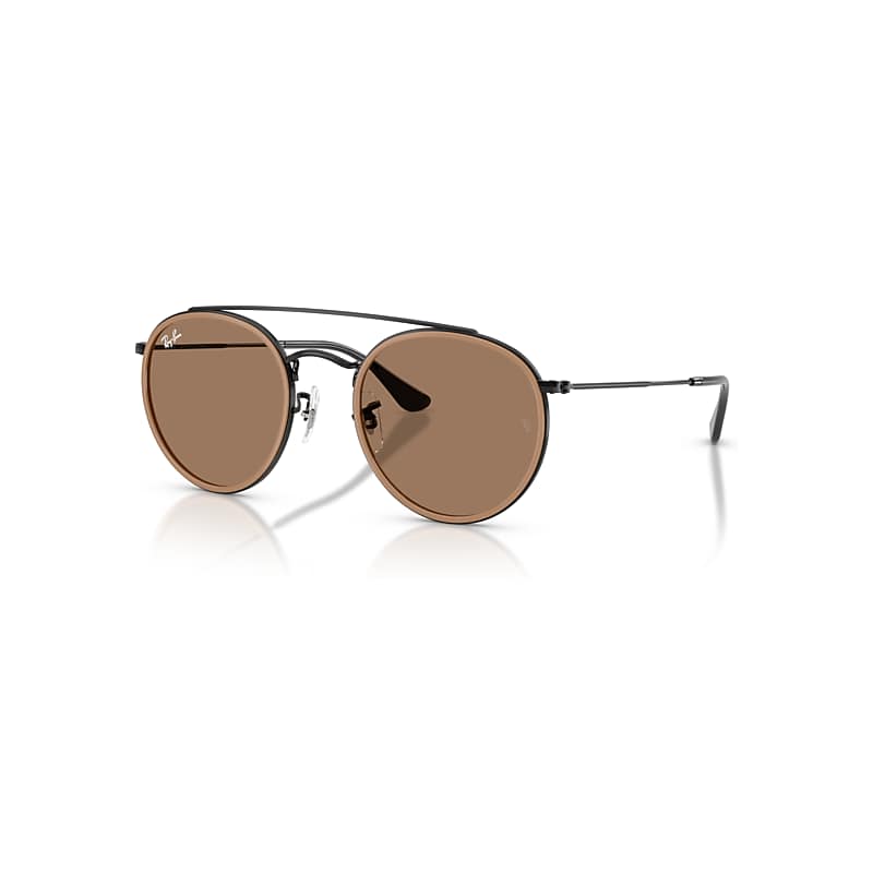 Ray-Ban Sunglasses  Round Double Bridge Polarized+ Lenses - Black Frame Brown Lenses 51-22, RB3647N