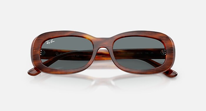 RB2221 Sunglasses in Striped Havana and Blue (56-18) - RB2221
