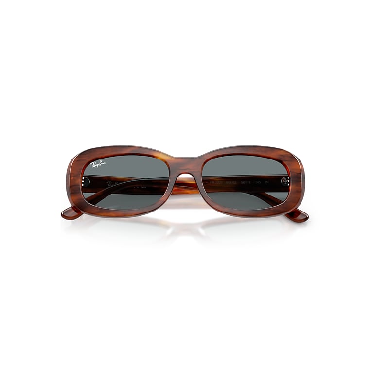 RB2221 Sunglasses in Striped Havana and Blue (53-18) - RB2221
