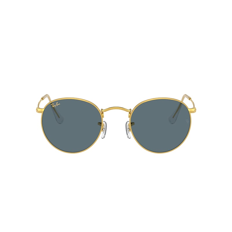 Ray-Ban Round Metal Legend Gold Sunglasses Gold Frame Blue Lenses 47-21