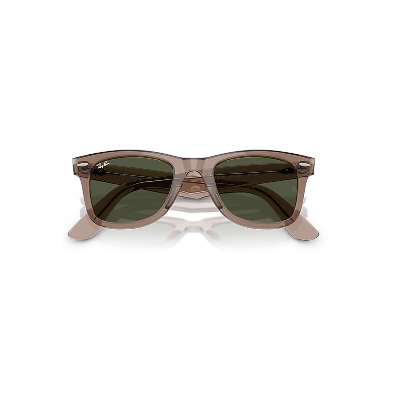 Ray-Ban Original Wayfarer Classic Sunglasses Transparent Light Brown Frame Green Lenses 50-22