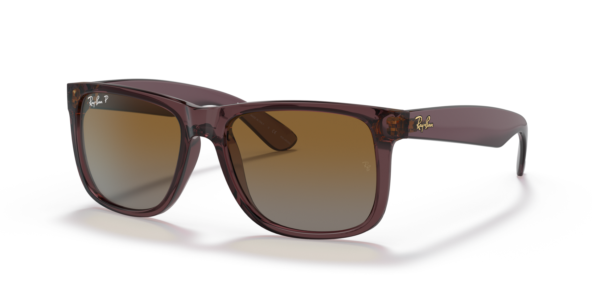 Ray-Ban Justin Classic Lunettes De Soleil - Monture Marron Foncé Transparent Verres Brun 54-16 polarisés