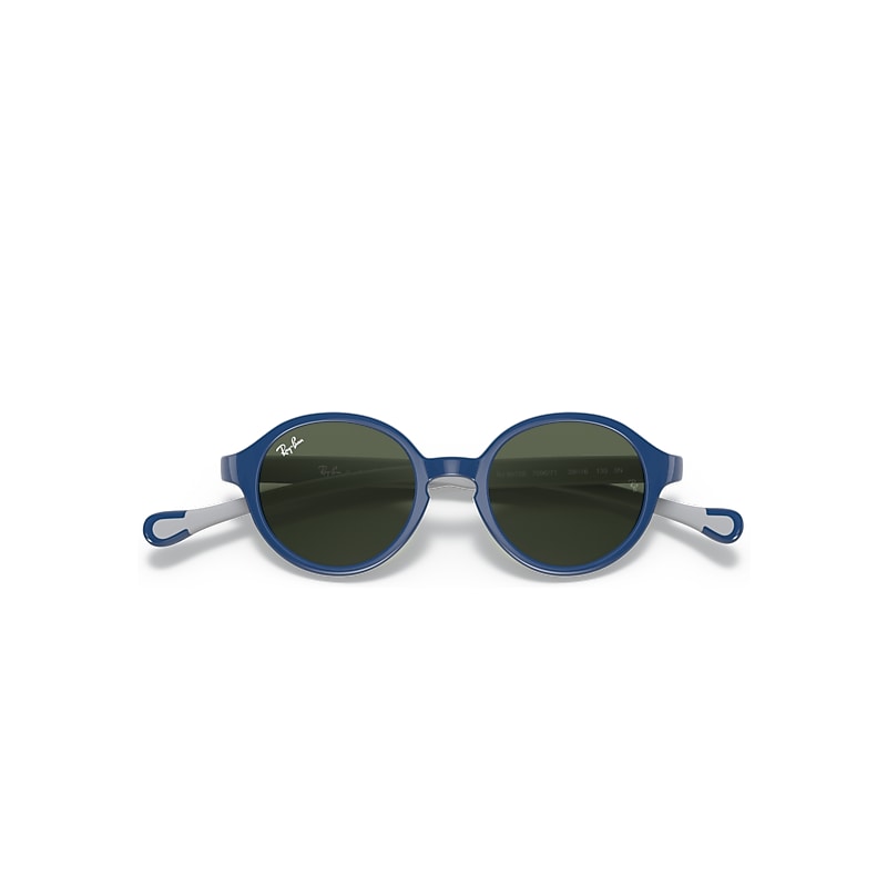 Ray-Ban Rb9075s Kids Sunglasses Blue On Rubber Grey Frame Green Lenses 37-16