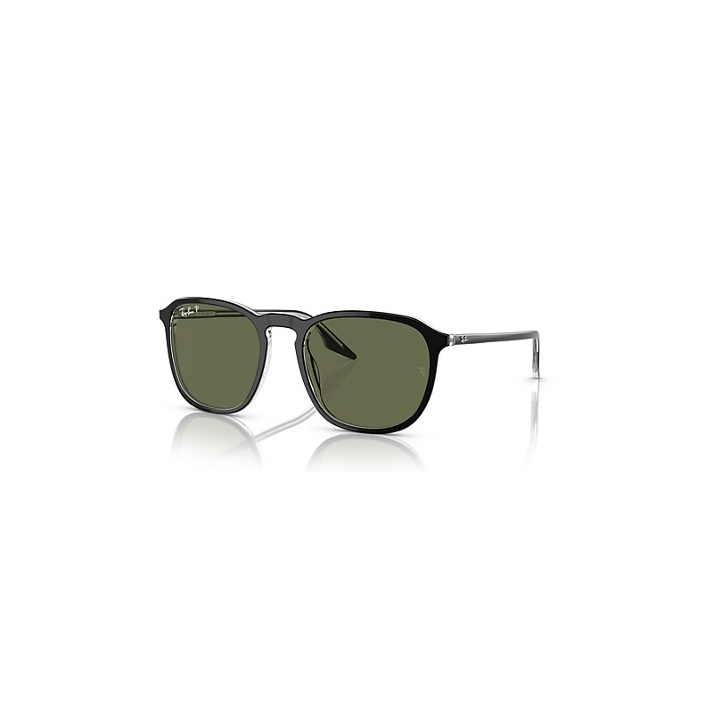 Ray-Ban Sunglasses   - Black On Transparent Frame Green Lenses Polarized 55-20, RB2203