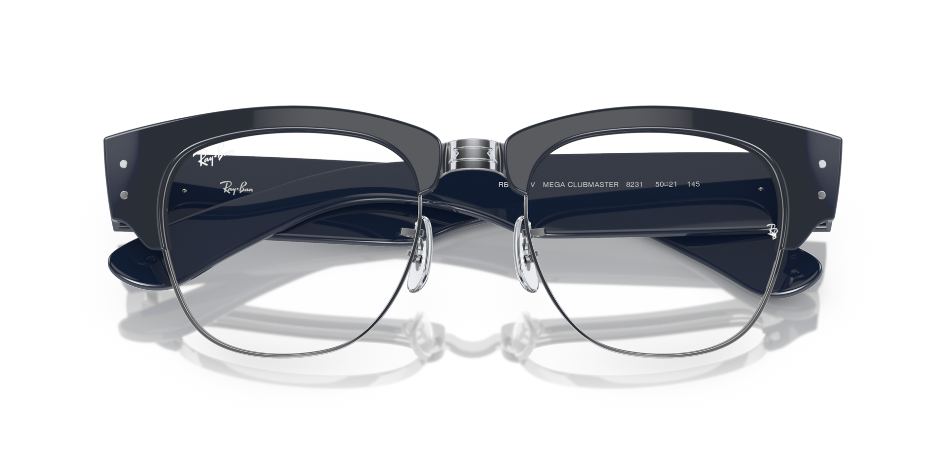 Ray-Ban Mega Clubmaster Optics Eyeglasses Blue Frame Clear Lenses Polarized 50-21 147$