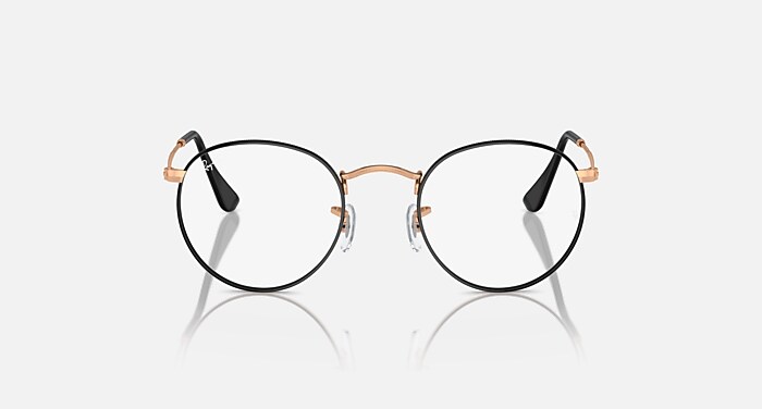 ROUND METAL OPTICS メガネ Black On Rose Gold と クリア (47-21