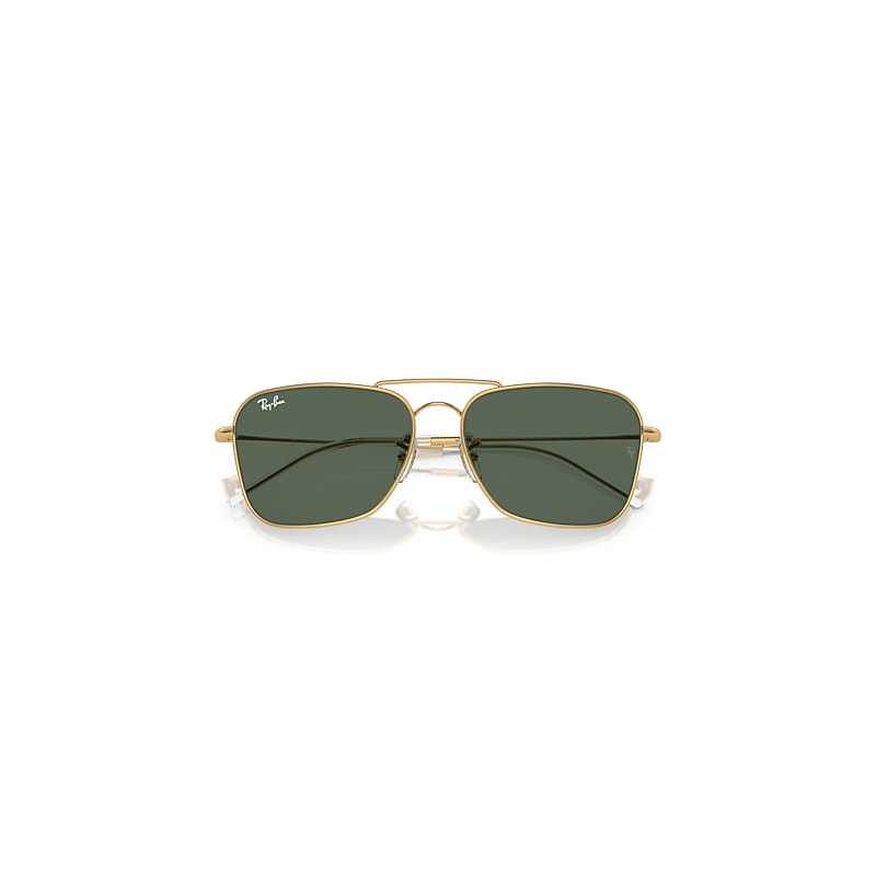 Ray-Ban Caravan Reverse Sunglasses Arista Gold Frame Green Lenses 58-15