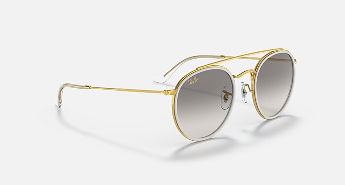 ROUND DOUBLE BRIDGE Sunglasses in Gold and Clear Grey (51-22