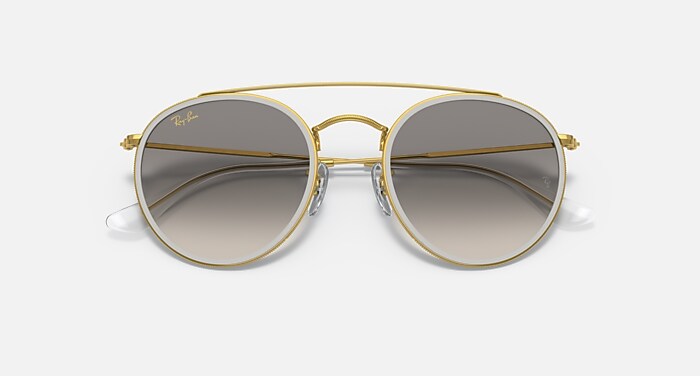 ROUND DOUBLE BRIDGE Sunglasses in Gold and Clear Grey (51-22