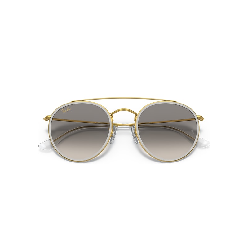 Ray-Ban Round Double Bridge Sunglasses Gold Frame Grey Lenses 51-22