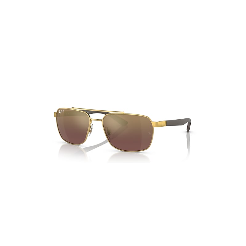 Ray-Ban Polarized Sunglasses In Shiny Black/Brown Gold - Male - Sunglasses - Yellow - 59 Mm - Accessories - Image 4