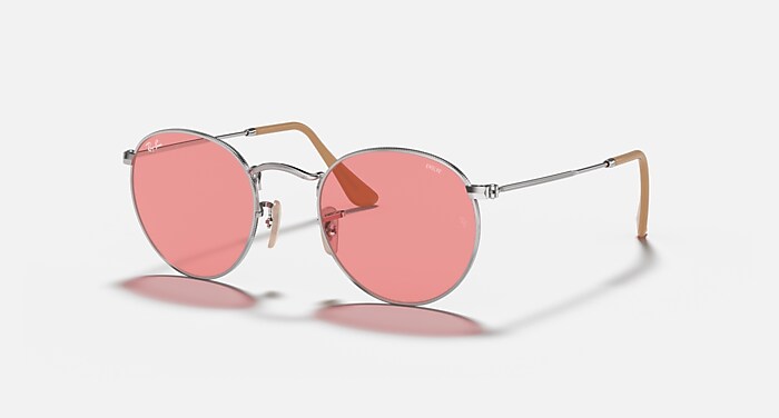 ROUND METAL Sunglasses in Silver and Photochromic Pink - RB3447