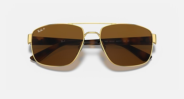 【新品未使用】Ray-Ban サングラス RB3663 ゴールド ケース付 RB3663 Sunglasses in Arista Gold and Brown Polarized - RB3663
