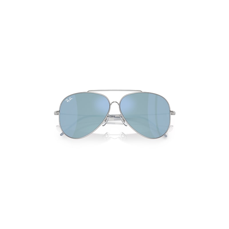 Ray-Ban Aviator Reverse Sunglasses Silver Frame Blue Lenses 59-11