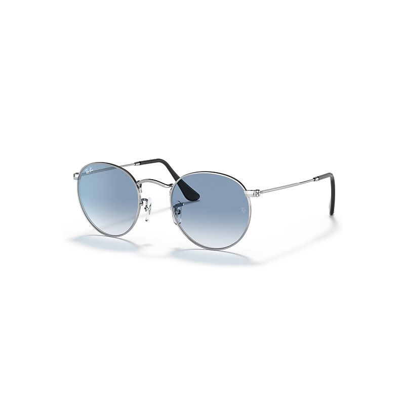 Ray-Ban Round Metal X The Ones Sunglasses Silver Frame Blue Lenses 50-21
