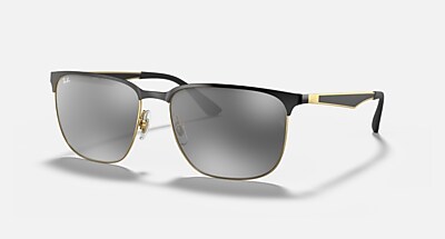 【未使用級】レイバン サングラス RB3569 ブラック ゴールド ミラーレンズ RB3569 Sunglasses in Black On Gold and Grey Gradient Mirror (59-17