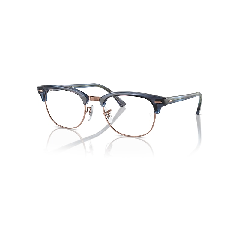 Ray-Ban Eyeglasses  Clubmaster Optics - Striped Blue Frame Clear Lenses Polarized 53-21, RB5154