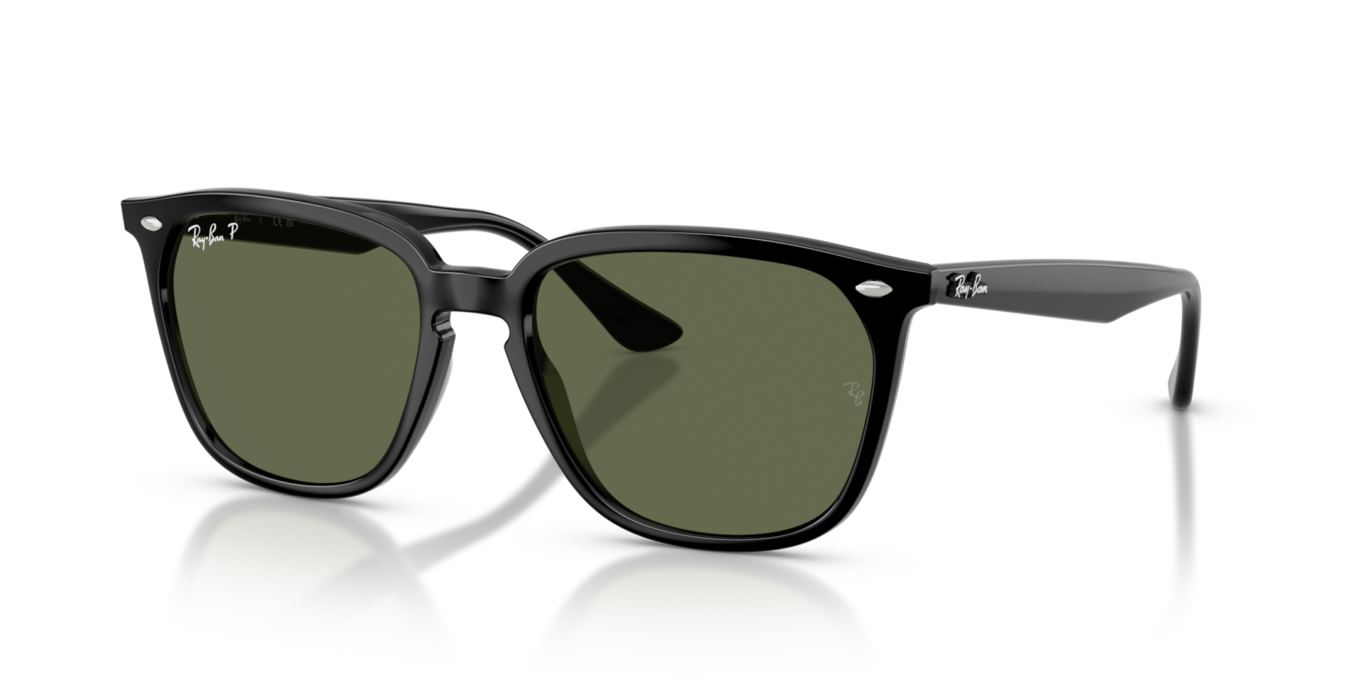 RB4362 Polarized Sunglasses in Black and G-15 Green Polarized (55