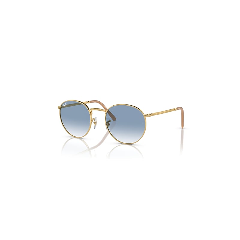 Ray-Ban New Round Sunglasses Arista Gold Frame Blue Lenses 53-21