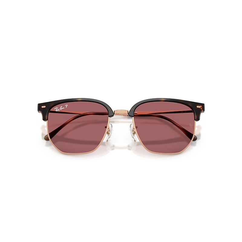 Ray-Ban New Clubmaster Online Only Limited Sunglasses Rose Gold Frame Violet Lenses Polarized 51-20