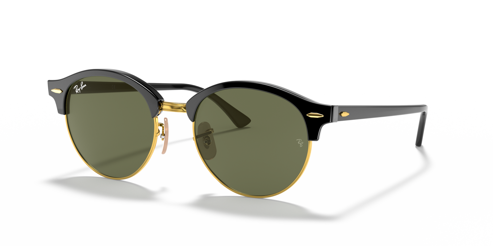 Ray-Ban Polarized Club Round RB4246 - Black Frames, Gold Accents, Green Lenses Ray-Ban RB4246 - Clubround Prescription Sunglasses  main image 2