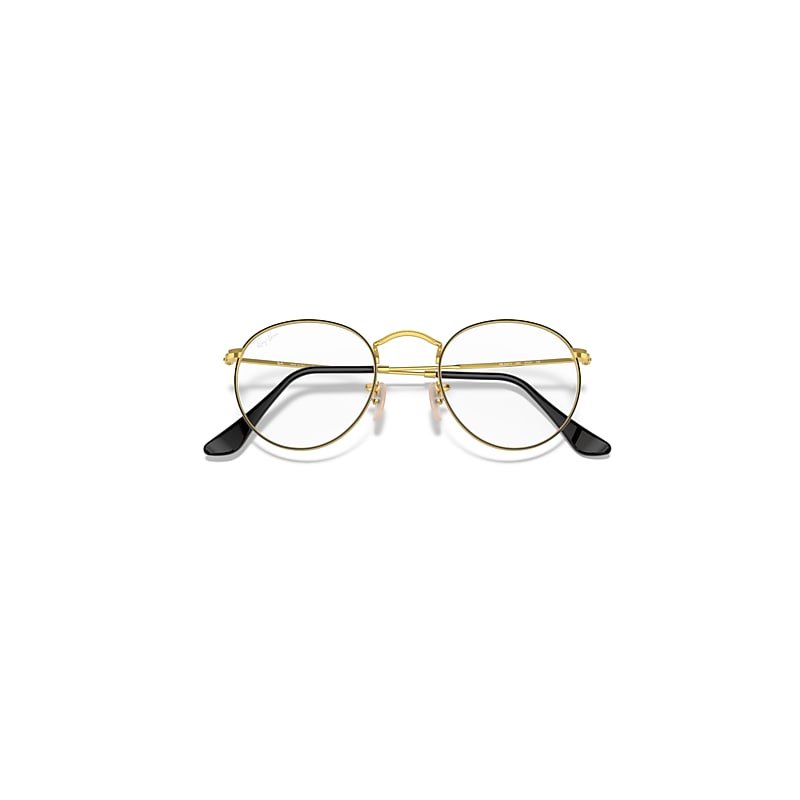 Ray-Ban Round Metal Optics Optical Black On Gold Frame Clear Lenses 47-21