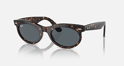 WAYFARER OVAL Polarized Sunglasses in Striped Havana and Dark Blue