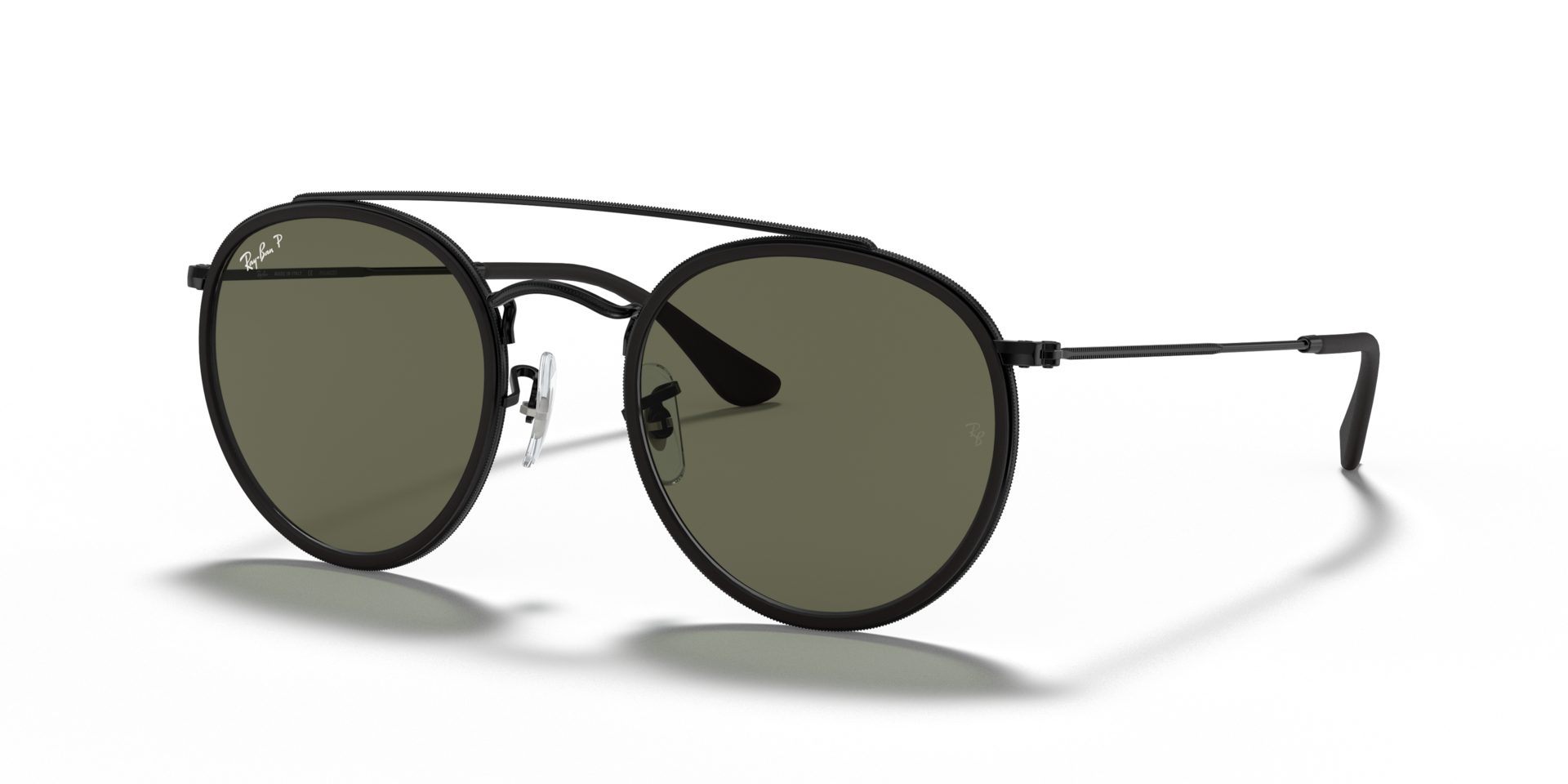 ROUND DOUBLE BRIDGE Sunglasses in Black and G-15 Green Polarized
