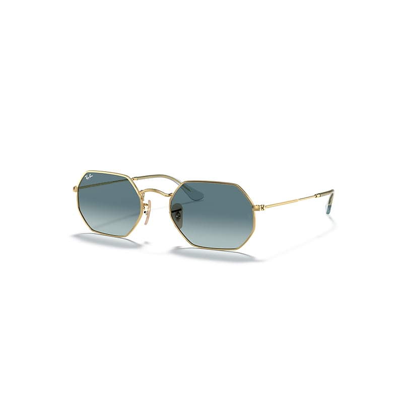 Ray-Ban Sunglasses Octagonal Classic - Arista Gold Frame Blue Lenses 53-21, RB3556N - Image 9