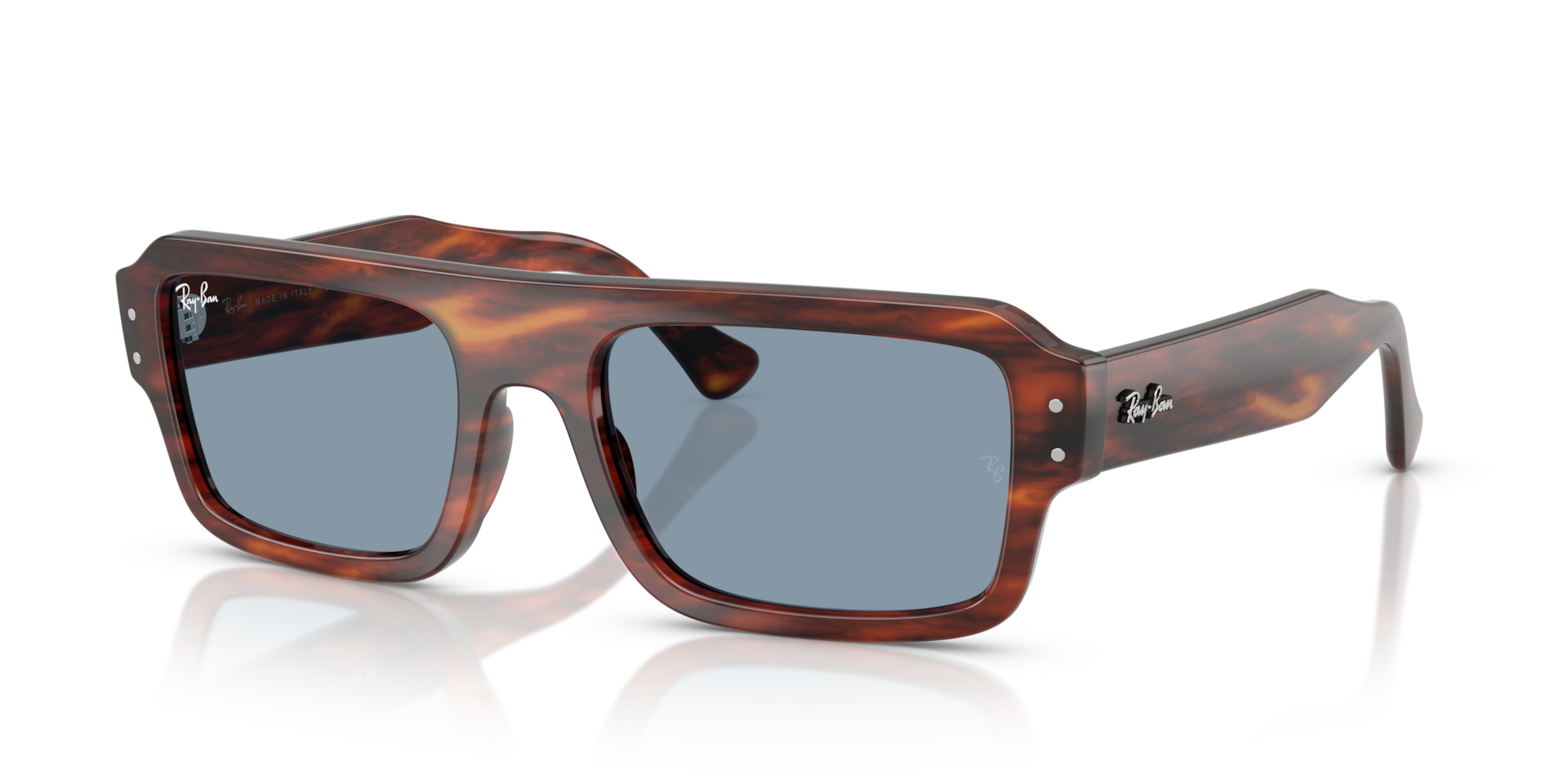 Ray-Ban Flacko Bio-based Lunettes De Soleil - Monture Rayé Havana Verres Bleu 53-20