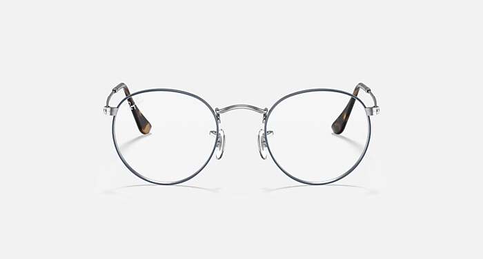 ROUND METAL OPTICS メガネ ブルーオンシルバー と クリア (47-21