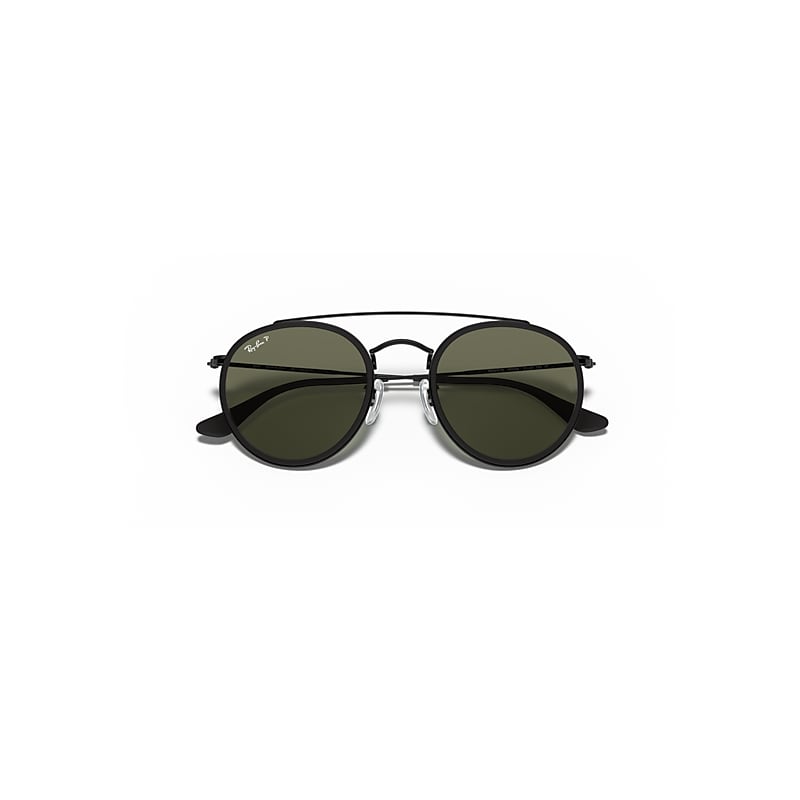 ROUND DOUBLE BRIDGE Sunglasses in Black and G-15 Green Polarized