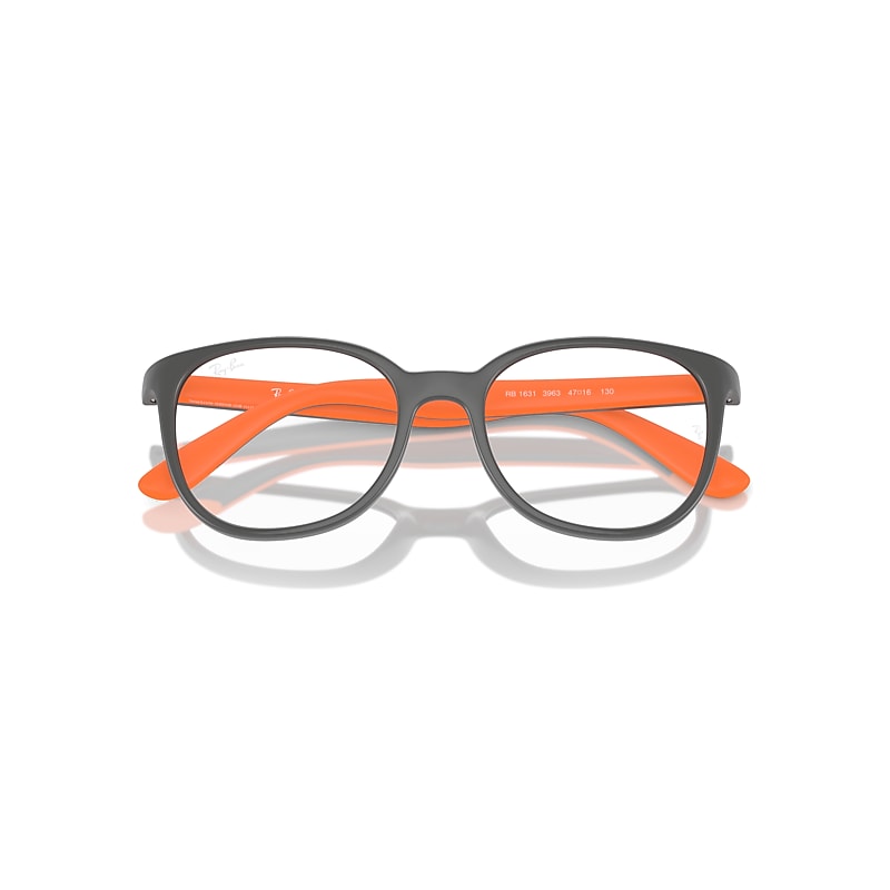 Ray-Ban Rb1631 Optics Kids Bio-based Eyeglasses Dark Grey On Orange Frame Clear Lenses 47-16