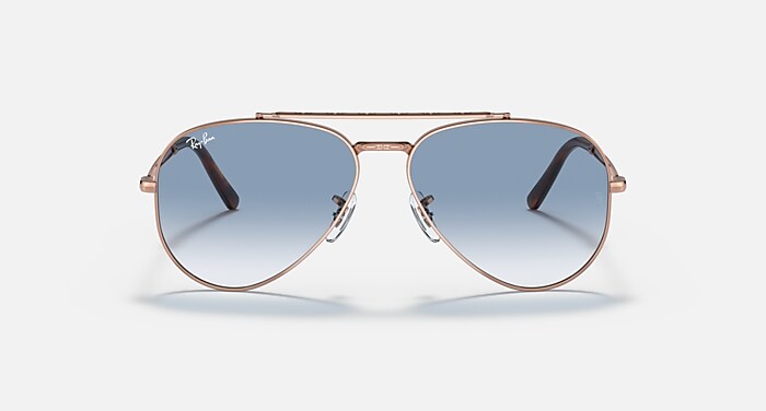 NEW AVIATOR サングラス ローズゴールド と クリアブルー (62-14