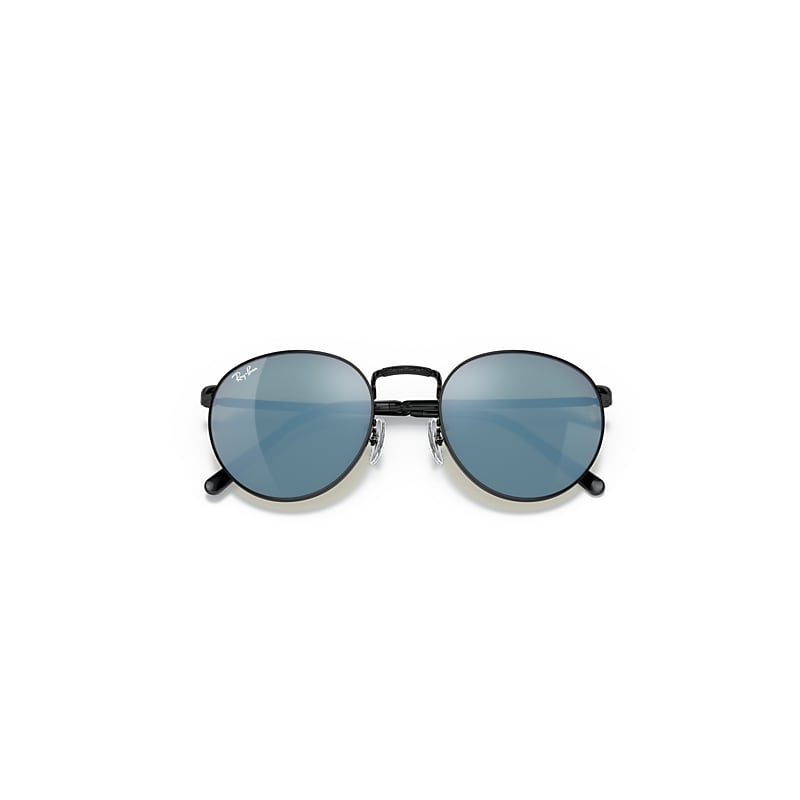 NEW ROUND Sunglasses in Black and Green Mirror Blue - RB3637 | Ray