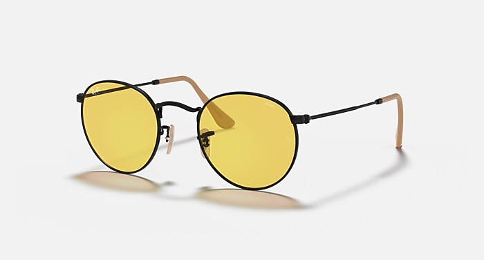 ROUND METAL Sunglasses in Black and Yellow Photochromic (50-21