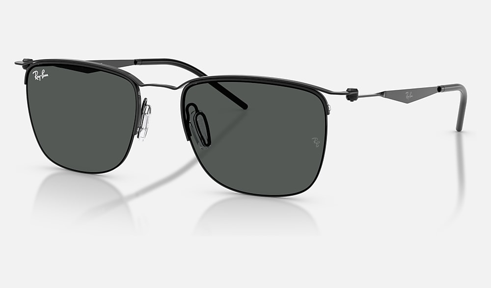 美品 Ray-Ban 折りたたみサングラス マットブラックフレーム RB8550 サングラス ブラック と ダークグレー (53-19) - RB8550