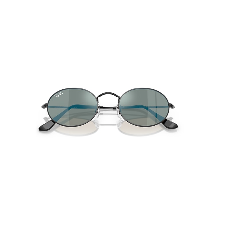 Ray-Ban Oval Flat Lenses Sunglasses Black Frame Blue Lenses 51-21