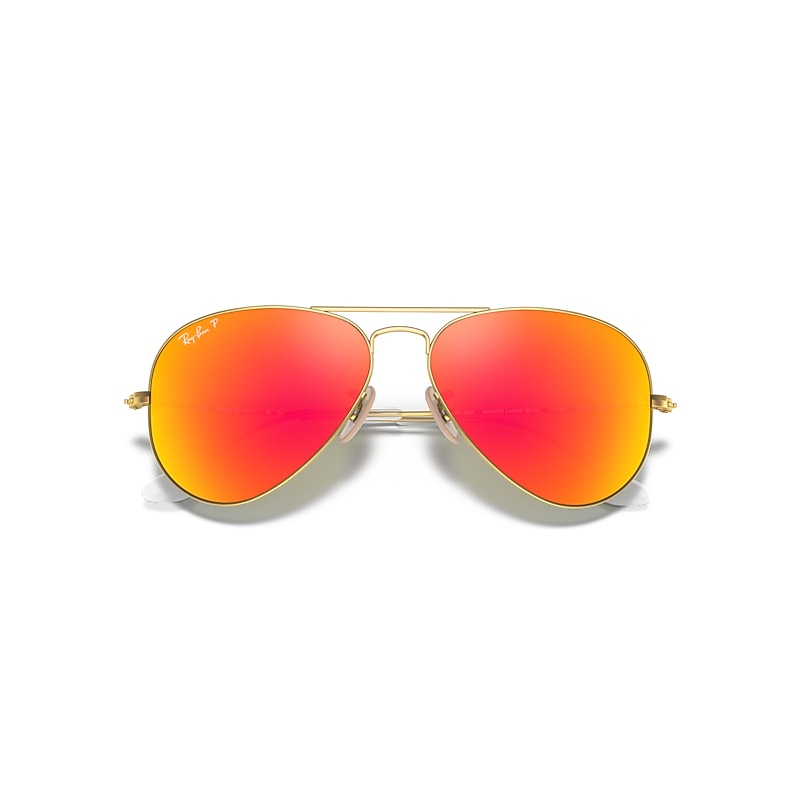 Ray-Ban Aviator Flash Lenses Sunglasses Gold Frame Red Lenses Polarized 58-14
