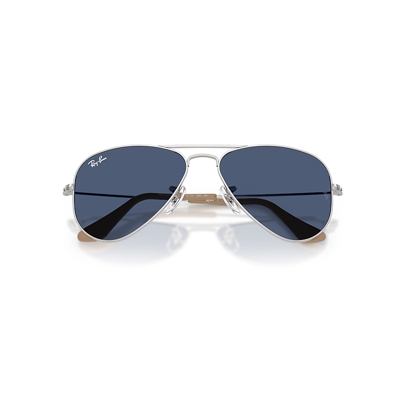 Ray-Ban Aviator Kids Sunglasses Silver Frame Blue Lenses 50-13