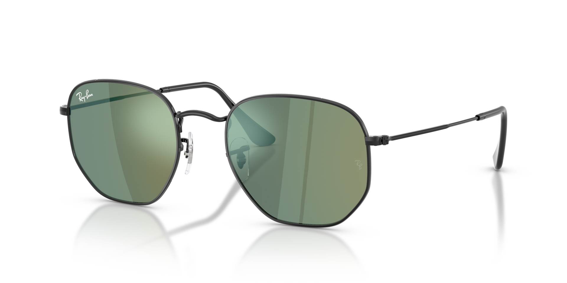 HEXAGONAL FLAT LENSES Sunglasses in Black and Green Mirror (51-21