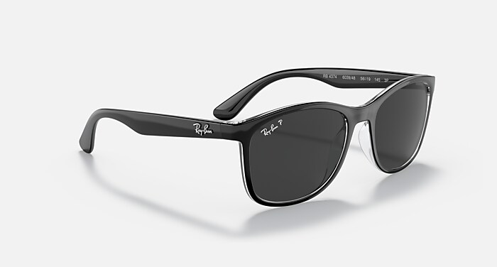 RB4374 Sunglasses in Black On Transparent and Polarized Black
