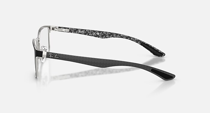 NWT Ray Ban Optical Matte Black Round-Rectangle Eyeglasses with Silver Accents Ray-Ban RB8424 Eyeglasses | FramesDirect.com main image 4