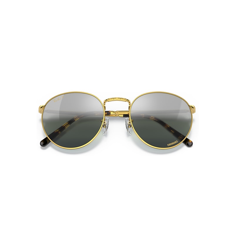 Ray-Ban New Round Polarized+ Lenses Sunglasses Gold Frame Green Lenses Polarized 53-21