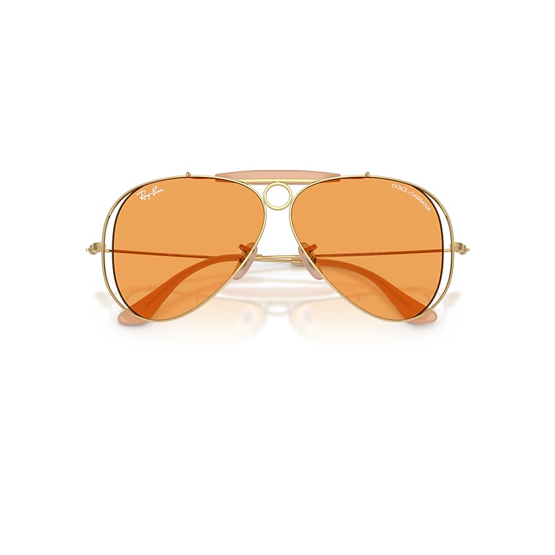 Ray-Ban The Shooter By Dolce&gabbana Sunglasses Arista Gold Frame Orange Lenses 58-09